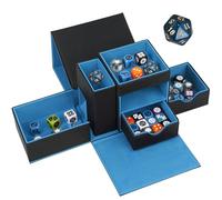 Jaffzora 3 in 1 Dice Tower & Storage Box, Magnetic Leather Dice Tray & Dice Roller, Portable Dice Organizer for Dungeons & Dragons, MTG, RPG & Tabletop Games, Black & Blue