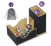 Jaffzora 3-in-1 Foldable Dice Tower & Magnetic Dice Storage Box, Premium Leather Dice Organiser with U-Shape Groove for D&D, MTG, RPG & Tabletop Games, Black & Golden