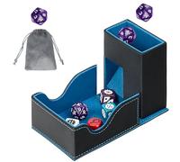 Jaffzora 3-in-1 Foldable Dice Tower & Magnetic Dice Storage Box, Premium Leather Dice Organiser with U-Shape Groove for D&D, MTG, RPG & Tabletop Games, Black & Blue