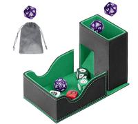 Jaffzora 3-in-1 Foldable Dice Tower & Magnetic Dice Storage Box, Premium Leather Dice Organiser with U-Shape Groove for D&D, MTG, RPG & Tabletop Games, Black & Green