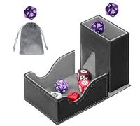 Jaffzora 3-in-1 Foldable Dice Tower & Magnetic Dice Storage Box, Premium Leather Dice Organiser with U-Shape Groove for D&D, MTG, RPG & Tabletop Games, Black & Gray