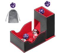 Jaffzora 3-in-1 Foldable Dice Tower & Magnetic Dice Storage Box, Premium Leather Dice Organiser with U-Shape Groove for D&D, MTG, RPG & Tabletop Games, Black & Red