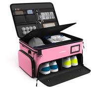 Jaffzora 3-Layer Golf Trunk Organizer, Golf Gifts for Men Women with Ventilated Compartment for 2 Pairs Shoes, Waterproof Car Golf Accessories Storage Bag, PINK, Style B, Classic