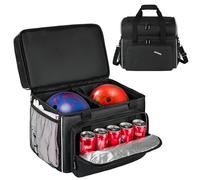 Jaffzora Bowling Ball Bag, 2 Balls Bowling Bag with Ball Holder, Fits a Single Pair of Bowling Shoes Up to Size 16 for Men, Black