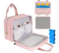 Jaffzora Breast Pump Storage Bag with Cooler Compartment, Wearable Pump Carrying Case Compatible with Momcozy M5/S12 Pro, Elvie & Medela, Includes Ice Pack & Waterproof Mat, Pink
