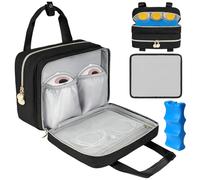 Jaffzora Breast Pump Storage Bag with Cooler Compartment, Wearable Pump Carrying Case Compatible with Momcozy M5/S12 Pro, Elvie & Medela, Includes Ice Pack & Waterproof Mat, Black