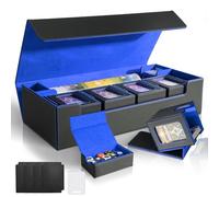 Jaffzora Card Deck Box Compatible with Yugioh MTG Commander, 6 in 1 Card Storage Box with Dice Tray Include 5PCS PU Leather Card Case Fits for TCG CCG Magic Trading Cards (Black&Blue Set)