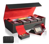 Jaffzora Card Deck Box Compatible with Yugioh MTG Commander, 6 in 1 Card Storage Box with Dice Tray Include 5PCS PU Leather Card Case Fits for TCG CCG Magic Trading Cards (Black&Red Set)