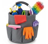 Jaffzora Cleaning Bucket Organiser Caddy, Cushioned Bag for Cleaning Products Organiser, Under Sink Storage for Cleaning Supplies with Handle,Grey