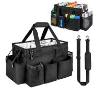 Jaffzora Cleaning Caddy Bag with Handle and Shoulder Strap - Large Multi Pocket Organiser Tote with Detachable Dividers for Cleaning Supplies, Home and Garden Storage(39×20×25cm, Black)