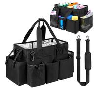 Jaffzora Cleaning Caddy Bag with Handle and Shoulder Strap - Large Multi Pocket Organiser Tote with Detachable Dividers for Cleaning Supplies, Home and Garden Storage (35×18×25cm, Black)