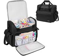 Jaffzora Craft Bag for Scrapbook Supplies, Large Scrapbook Tote with 15.6'' Laptop Sleeve, Art Supply Storage Bag with Multiple Pockets for Scrapbooking Tools, Black