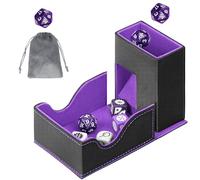 Jaffzora Dice Roller Tower, Magnetic Storage Box for Rolling, 3 in 1 Leather Organizer Holder Fits for Dungeons & Dragons, MTG DM and Player, Black & Purple