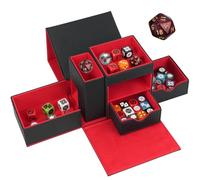 Jaffzora Dice Tray & Dice Roller Tower, Magnetic Dice Storage Box for Rolling, 3 in 1 Leather Dice Organizer Holder Fits for Dungeons & Dragons, MTG DM and Player, Black & Red