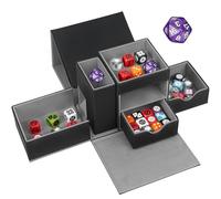 Jaffzora Dice Tray & Dice Roller Tower, Magnetic Dice Storage Box for Rolling, 3 in 1 Leather Dice Organizer Holder Fits for Dungeons & Dragons, MTG DM and Player, Black & Gray