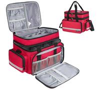 Jaffzora Large First Aid Bag with Double Layers, Lockable Zippers and Shoulder Strap - Waterproof Medical Organiser with Removable Dividers for Emergency Supplies, Medicines & Travel (Red, Bag Only)
