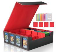 Jaffzora MTG Commander Storage Box 3000+ Cards, Trading Card Storage Box with 24 Dividers & 4 Display Slots, Magnetic Card Collection Box with Display Windows Fits for YuGiOh (Black & Red)