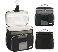 Jaffzora Portable Shower Caddy (Full Size Bottle Compatible),Travel Shower Tote Bag with Quick Dry Mesh Base,Hanging Toiletry Cosmetic Bag for Gym,College,Camping & Dorm, Black