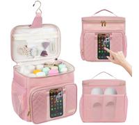 Jaffzora Portable Shower Caddy (Full Size Bottle Compatible),Travel Shower Tote Bag with Quick Dry Mesh Base,Hanging Toiletry Cosmetic Bag for Gym,College,Camping & Dorm, Pink