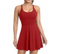 JAFINSY Easy Peezy Athletic Tennis Dresses for Women with Built in Shorts Bra Pockets - for Golf Workout Exercise, Red, Small