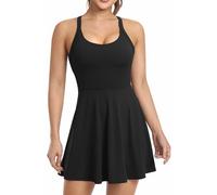 JAFINSY Easy Peezy Athletic Tennis Dresses for Women with Built in Shorts Bra Pockets - for Golf Workout Exercise, Black, S