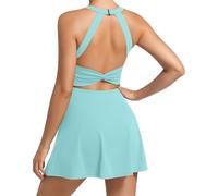 JAFINSY Womens Workout Tennis Dress with Built in Shorts and Bra Athletic Golf Activewear for Exercise, Light Blue, M