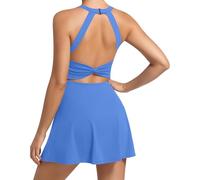 JAFINSY Womens Workout Tennis Dress with Built in Shorts and Bra Athletic Golf Activewear for Exercise, Bright Blue, XS