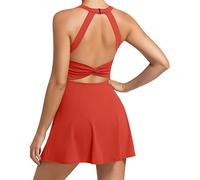 Womens Workout Tennis Dress with Built in Shorts and Bra Athletic Golf Activewear for Exercise, Rose Red, XS