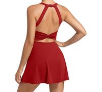 JAFINSY Womens Workout Tennis Dress with Built in Shorts and Bra Athletic Golf Activewear for Exercise, Red, XS