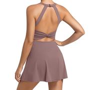 JAFINSY Womens Workout Tennis Dress with Built in Shorts and Bra Athletic Golf Activewear for Exercise, Purple, Small