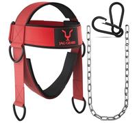 JAG GEARS Neck Trainer Neck Training - 7 mm Neoprene Padded Neck Trainer with 110 cm Long Adjustable Steel Chain Head Harness for Neck Training - Head Harness for Gym (Red)