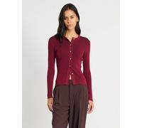 Jag Ribbed Crew Neck Button Front Fitted Cardigan Burgundy