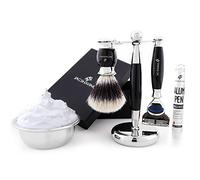 JAG SHAVING, 5pcs Men’s Shaving Set, 5 Edge Shaving Razor, Synthetic Silvertip Shaving Brush, Stainless Steel Shaving Bowl, Shaving Soap & 2 in 1 Shaving Stand, Wet Shaving Kit for Close Shave - Black