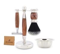 Jag Shaving LEE Range 5-Piece Shaving Set - Black Synthetic Hair Shaving Brush - Double-Edge Safety Razor - Shaving Stand - Leather Bag for Safety Razor - Shaving Bowl - Wood Set
