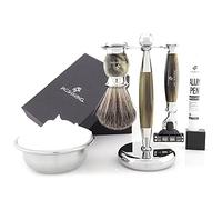 Jag Shaving Men Shaving Kit, 3 Piece Grooming Set, 3 Edge Shaving Razor, Synthetic Hair Shaving Brush, Elegant Shaving Stand with Aftershave Alum Stick, Greenhorn Color