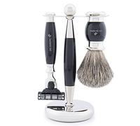 Jag Shaving Set - 3-Piece Shaving Set with Shaving Brush - 3 Razor Blades Safety Razor - Super Badger Hair Shaving Brush - Shaving Stand - Black Shaving Set as Gift Set