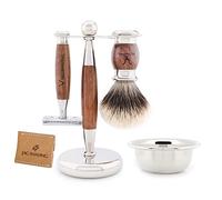 Jag Shaving Set - JAG's LEE Range 5-Piece Shaving Set - Silver-Tip Badger Hair Shaving Brush - Double Edge Safety Razor - Shaving Stand - Leather Bag for Safety Razor - Shaving Bowl - Wood Set