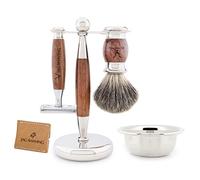 Jag Shaving Set - JAG's LEE Range 5-Piece Shaving Set - Super Badger Hair Shaving Brush - Double Edge Safety Razor - Shaving Stand - Leather Bag for Safety Razor - Shaving Bowl - Wood Set