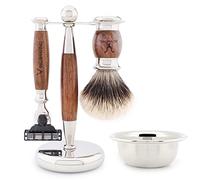Jag Shaving Shaving Kit - 4 Pc Shaving Brush Set - Silvertip Badger Shaving Brush - 3 edge Shaving Blade Shaving Razor - Shaving Stand - Shaving Bowl - Mens Shaving Kit - and womens - Shaving Gift Set