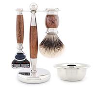 Jag Shaving Shaving Kit - 4 Pc Shaving Brush Set - Silvertip Badger Shaving Brush - 5 edge Shaving Blade Shaving Razor - Shaving Stand - Shaving Bowl - Mens Shaving Kit - and womens - Shaving Gift Set