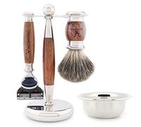 Jag Shaving Shaving Kit - 4 Pc Shaving Brush Set - Super Badger Shaving Brush - 5 Edge Shaving Blade Shaving Razor - Shaving Stand - Shaving Bowl - Mens Shaving Kit - and Womens - Shaving Gift Set
