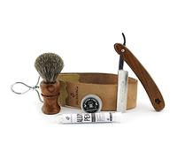 Jag Shaving Shaving Kit - 5Pc Shaving Set - Sustainable - Straight Razor Set - Wooden Badger Shaving Brush - Straight Razor - Leather Strop - Honing Compound - Alum Stick - Genuine Honing Strop