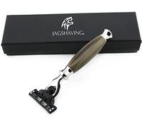 Jag Shaving Strumento da barba manual a triplo bordo with manico in resina verde e marrone