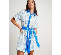 Jag Women's Pure Linen Printed Mini Shirt Dress - 10 - Ivory Mix, Ivory Mix