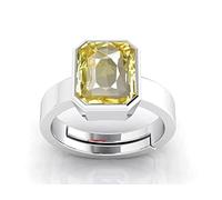 JAGDAMBA GEMS 12.25 Ratti 11.25 Carat Yellow Sapphire Stone Silver Adjustable Ring Original and Certified Natural Pukhraj Unheated and Untreated Gemstone Free Size Anguthi for Women