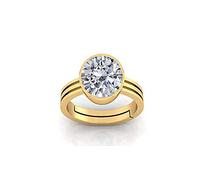 JAGDAMBA GEMS 14.25 Ratti 13.24 Carat Natural Certified White Cubic Zirconia / Diamond Gemstone Gold Plated Adjustable Ring for Men and Women, Gold Plated, Cubic Zirconia, Gold Plated