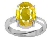 JAGDAMBA GEMS 3.00 Carat Yellow Sapphire Stone Adjustable Ring Original and Certified Natural Pukhraj Unheated and Untreated Gemstone Free Size Anguthi for Men and Women, Gemstone, Yellow Sapphire,