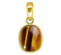 JAGDAMBA GEMS 4.25 Ratti 3.84 Carat 100% Natural Earth Mined Tiger Eye / Tiger Eye / Tiger Eye Gold Plated Pendant Gemstone Natural Certified Loose Stone Gold Plated Tiger Eye