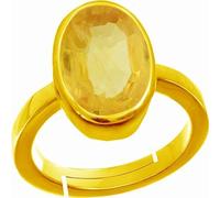 JAGDAMBA GEMS 7.27ct Natural Quality Yellow Sapphire Unheated Ring Pukhraj Gemstone Gold Plated for Men and Women (Lab Certified) Gold Plated Yellow Sapphire