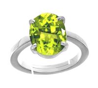JAGDAMBA GEMS Certified (Special Quality), Untreated 5.61 Carat Ceylon, Natural Green Peridot, Adjustable Ring, Lab Certified, Silver Plated, Peridot, Silver Plated